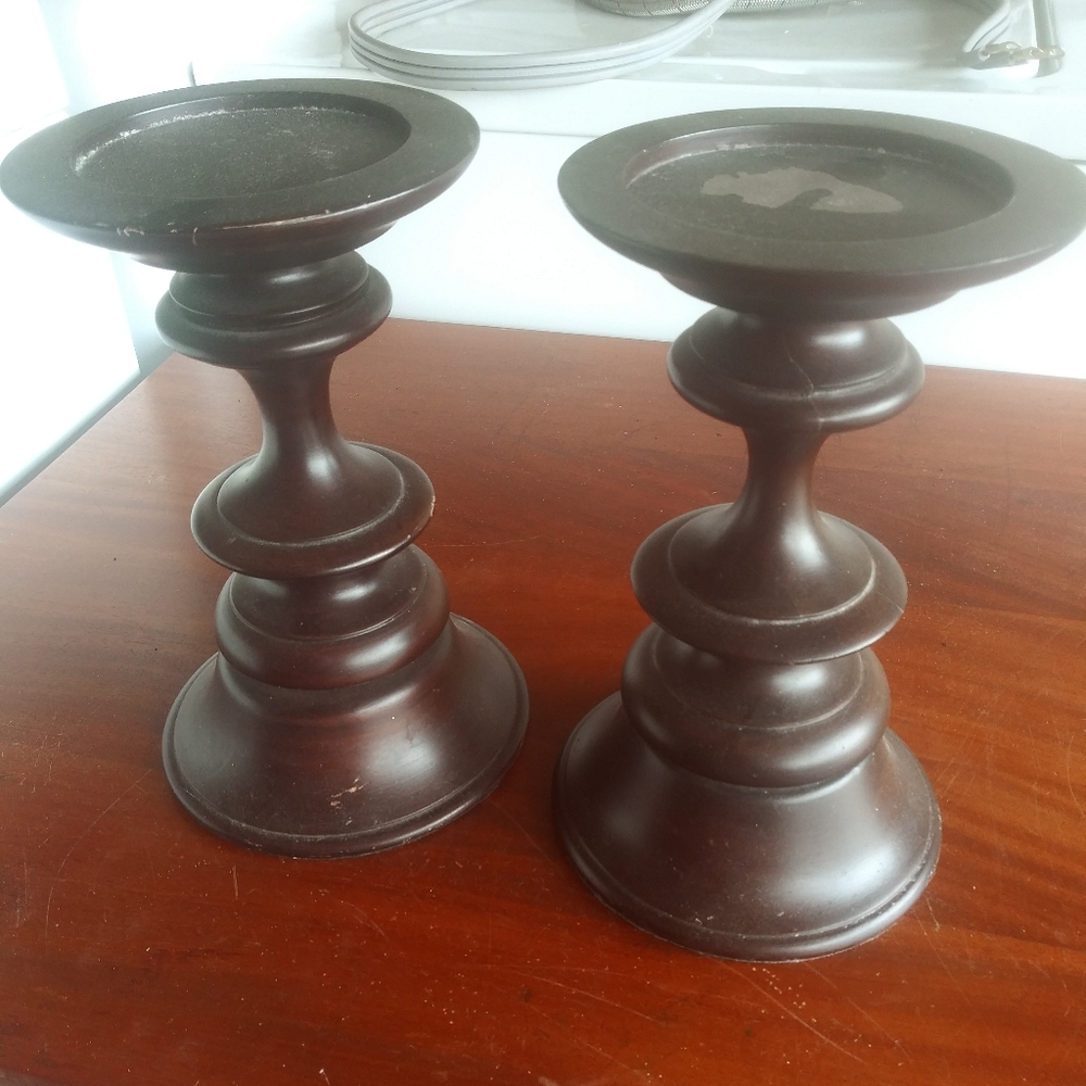 Pottery Barn Brown Wood Candlestick Holder